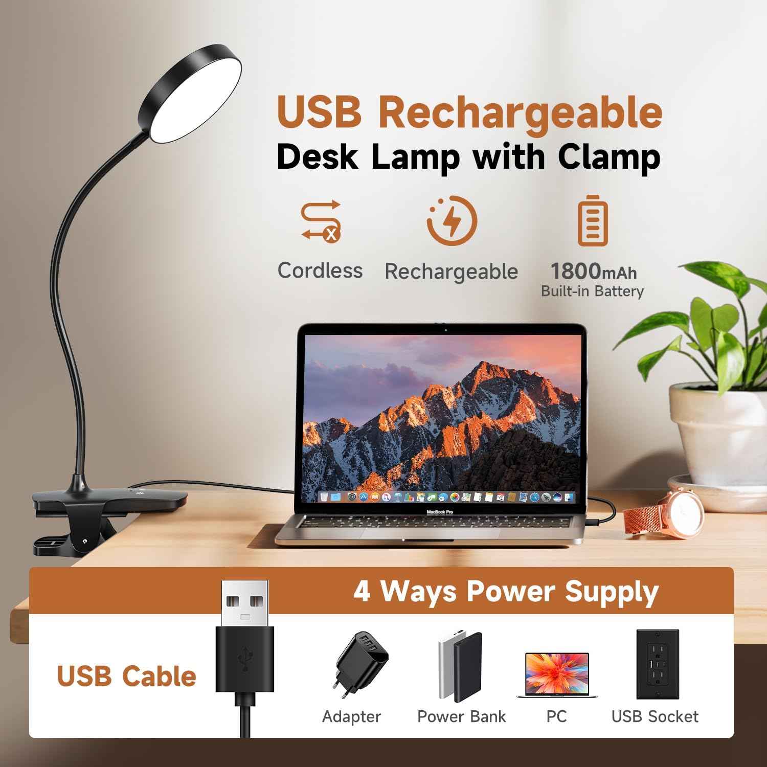Mubarek Clip on LED Light – Clean Design Bedside Lamp for Uncluttered Bedrooms, Neutral Reading Light