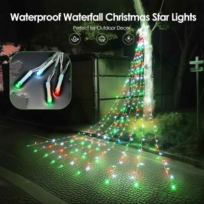 WBao Christmas Lights Gift for Mom and Homeowners, Premium 344 LED Waterfall Star Topper with Remote in 9 Colors for Holiday Housewarming Present