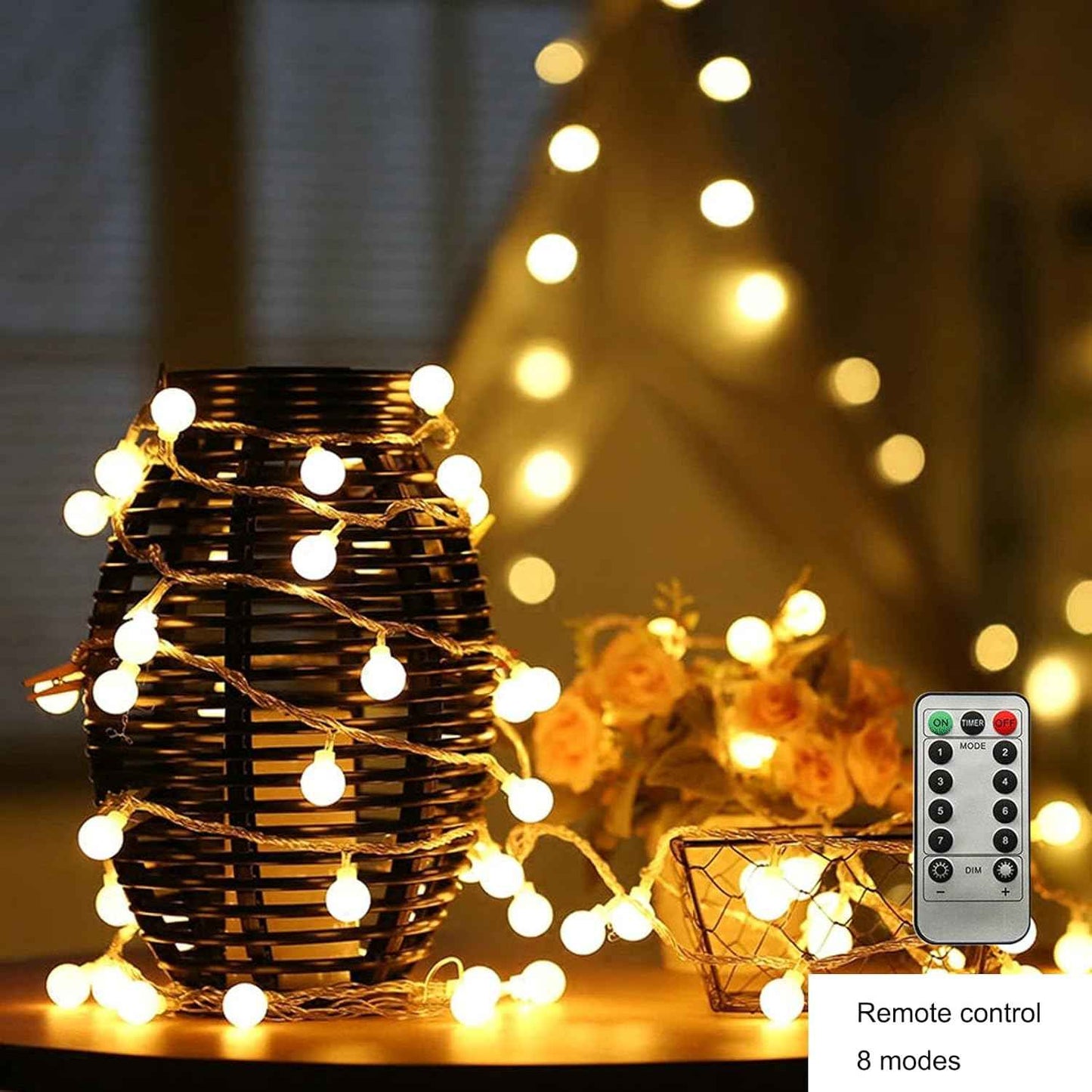 ZIMINGU LED Ball String Lights – Flameless Cool Touch Fairy Lights Safe for Kids and Pets, USB Powered Warm White Globe Lights