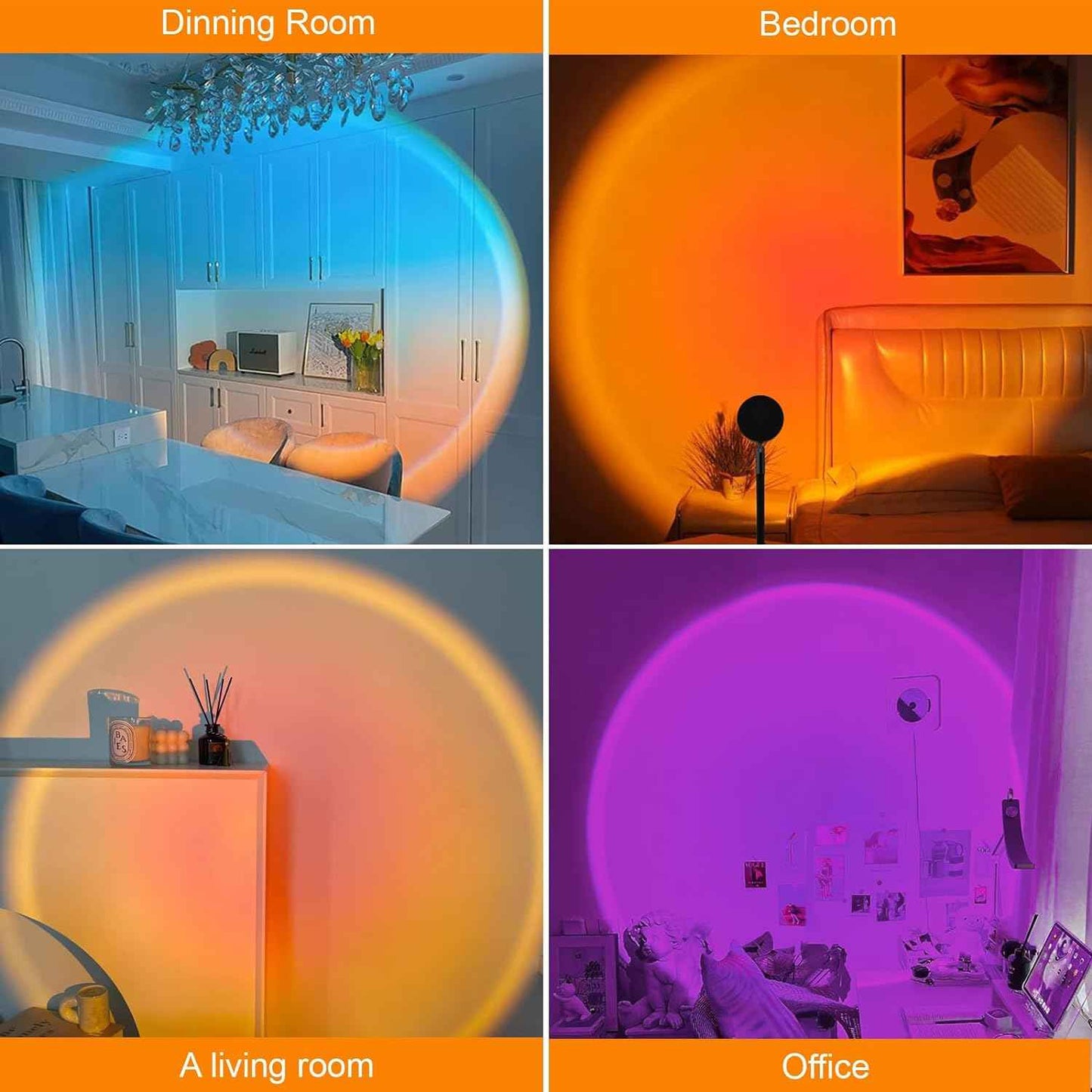 Sunset Lamp Projector – Calming Night Light for Bedtime Routine, 4 Brightness Levels for Stress Relief at Home