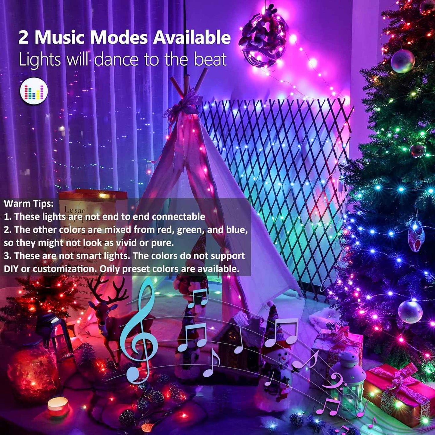 BrizLabs RGB Twinkle Lights – 200 LED Indoor String Lights with 8 Modes for Holiday Centerpiece and Ambient Home Styling