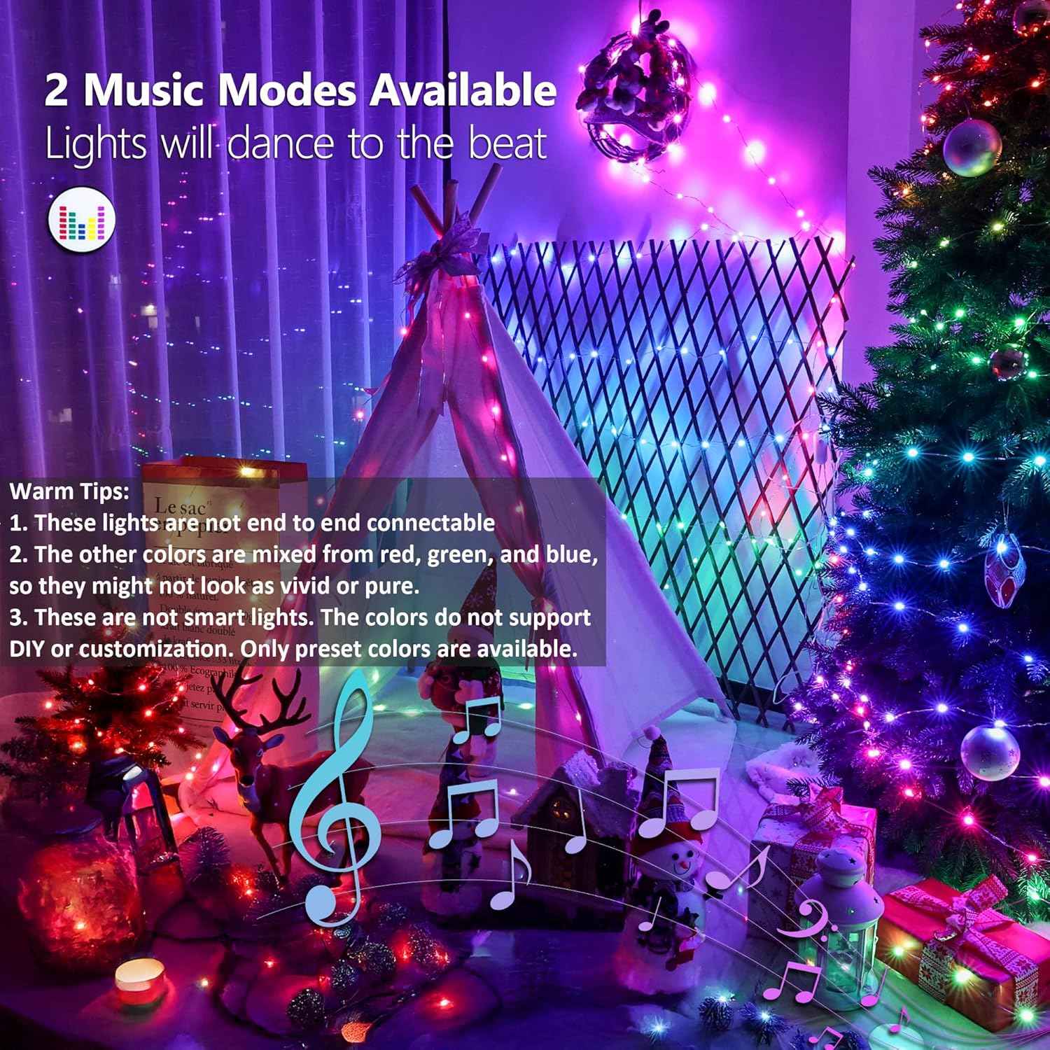 BrizLabs RGB Twinkle Lights – 200 LED Indoor String Lights with 8 Modes for Holiday Centerpiece and Ambient Home Styling