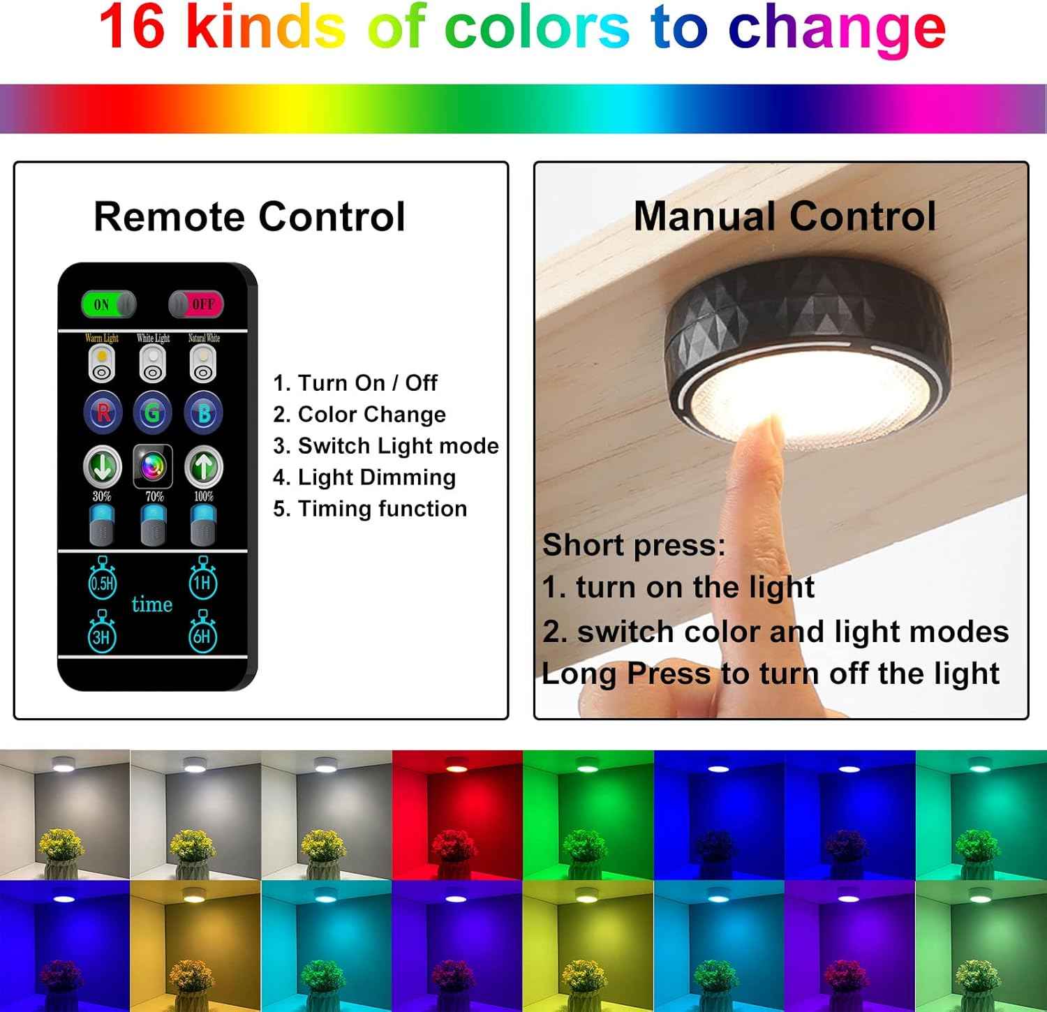 Brilliant Evolution Wireless Stick On Puck Lights – Living Room Aesthetic Accent Lighting with 14 Colors