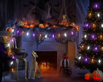 LampLustre Halloween Lights Battery Operated - 3D Pumpkin Bat Ghost String Lights for Cozy Living Room Autumn Decor, 16FT 30 LED Indoor Mood Lighting with Remote