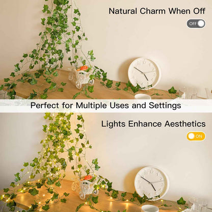 suddus Vine with Fairy Lights – Patio and Garden Party Decor, 33ft Battery-Powered Leaf String Lights