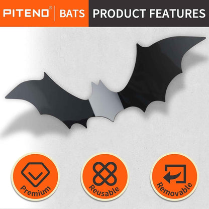 Piteno® Outdoor Halloween Bat Decor 140 Pack, Waterproof PVC 3D Bats for Porch, Patio, and Entryway Trick-or-Treat Night