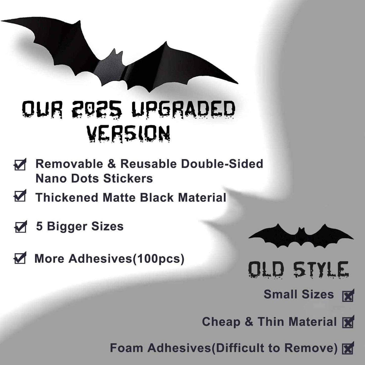 CESOF Weatherproof Bat Wall Stickers – Black 3D PVC Halloween Decor for Front Yard, Patio Door, Windows & Party Entryways