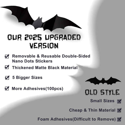 CESOF Weatherproof Bat Wall Stickers – Black 3D PVC Halloween Decor for Front Yard, Patio Door, Windows & Party Entryways