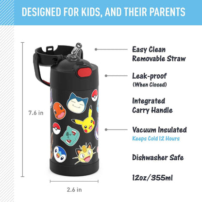 THERMOS FUNTAINER Stainless Steel Water Bottle with Straw - Holiday Gift Idea for Kids Who Love Bluey and Disney