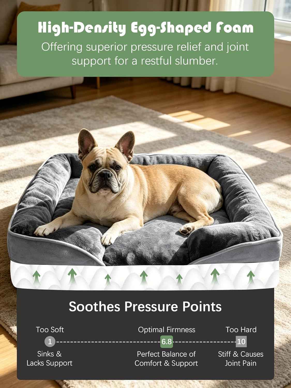 Ksiia Plush Bolster Dog Sofa – Living Room Accent Piece in Grey, Washable Orthopedic Couch for Medium Pets
