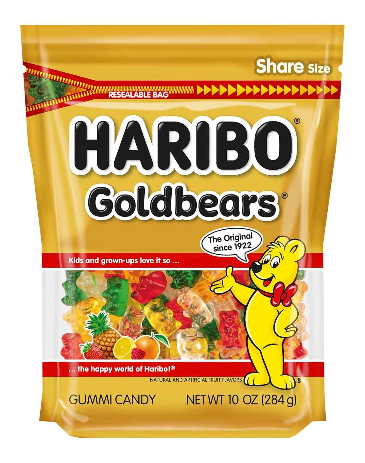 HARIBO Goldbears Gummy Candy – Nostalgic Stocking Stuffer and Holiday Gift Add-On, 10 oz Resealable Bag