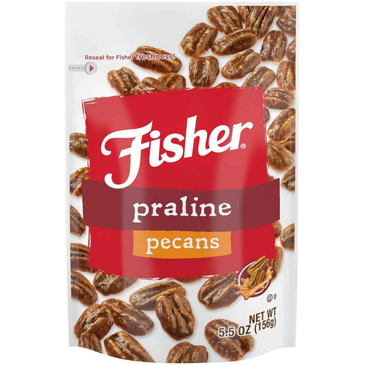 Fisher Praline Pecans, 5.5 oz Resealable Pouch — Sweet Holiday Gift for Her, Stocking Stuffer and Hostess Present