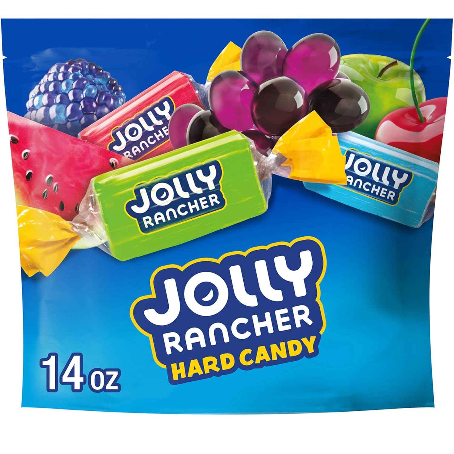 JOLLY RANCHER Assorted Fruit Hard Candy Resealable Bag, Nostalgic Stocking Stuffer and Holiday Candy Dish Gift, 14 oz