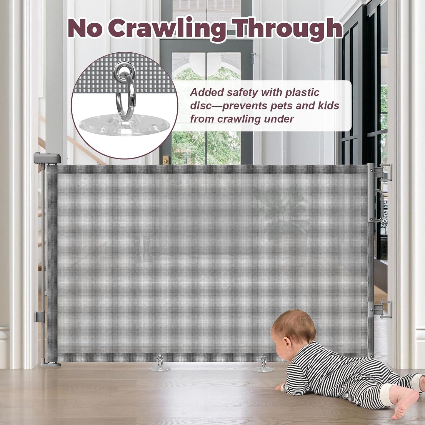 Retractable Baby Gate for Stairs & Doorways – Trip-Free Mesh Barrier for Toddler Fall Prevention, 55" Wide Child Safety Gate
