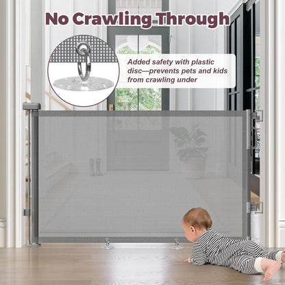 Retractable Baby Gate for Stairs & Doorways – Trip-Free Mesh Barrier for Toddler Fall Prevention, 55" Wide Child Safety Gate