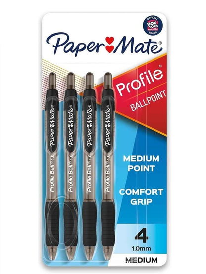 Paper Mate Profile Ballpoint Pen – Sleek Translucent Black Barrel Pen for a Clean Desk Aesthetic, 4/pack