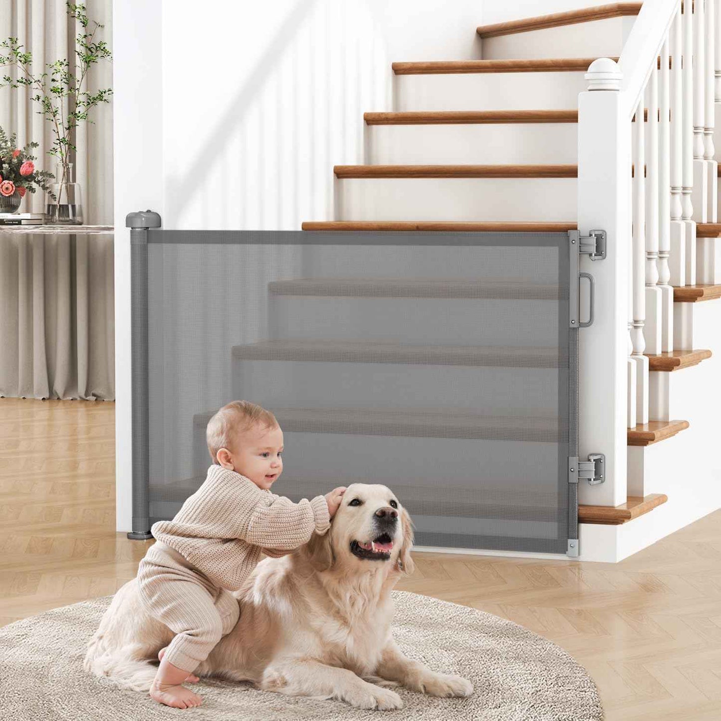 Retractable Baby Gate for Stairs & Doorways – Trip-Free Mesh Barrier for Toddler Fall Prevention, 55" Wide Child Safety Gate