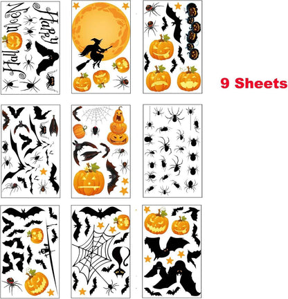 Pumpkin Spider Bats Shop Window Clings – Simple Halloween Window Touch for Uncluttered Homes, Single 9-Piece Set
