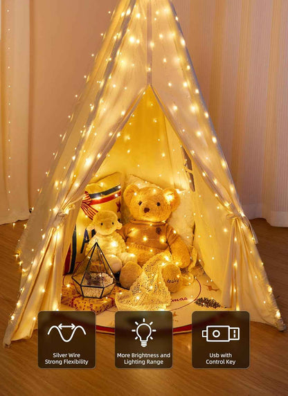 Brightown 300 LED Curtain Fairy Lights in Soft Pink, 9.8x9.8 ft USB-Powered Hanging Lights with 8 Modes and Timer, Bedroom Window Backdrop and Vanity Area Decor
