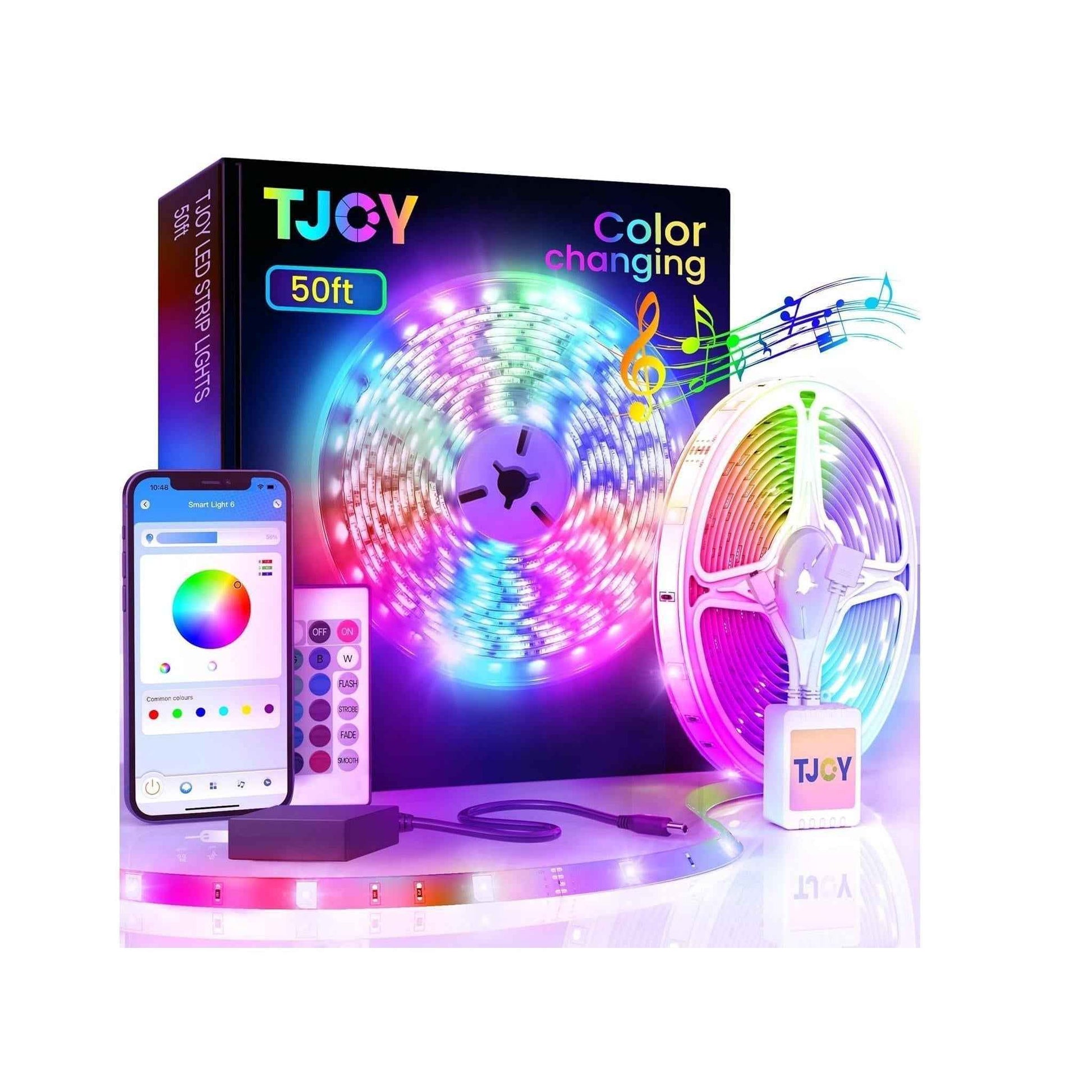 TJOY RGB LED Strip for Kids Room Walls and Ceiling – Music Sync Mood Lighting with Auto Shutoff Timer