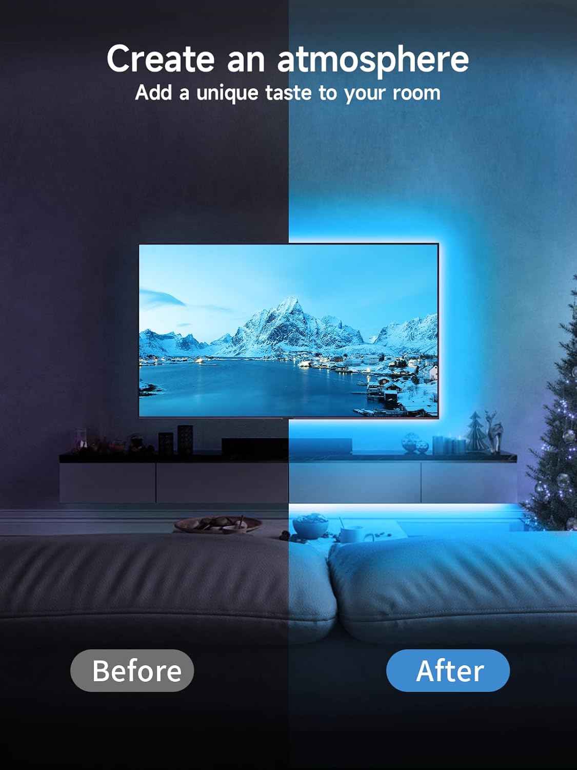 GIPOYENT TV LED Backlight Strip - Living Room Aesthetic Accent, RGB Ambient Glow for 35-85 Inch TVs