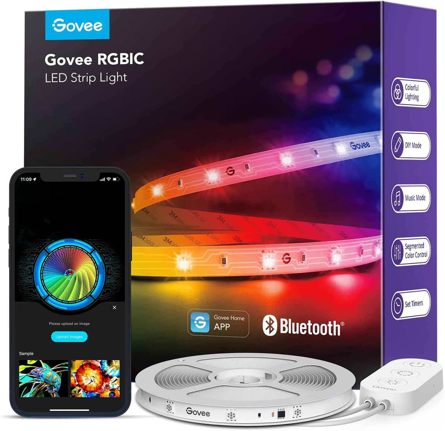 Govee RGBIC LED Strip Lights – Bedroom Ambient Accent Lighting with Music Sync, App-Controlled Home Decor, 32.8ft