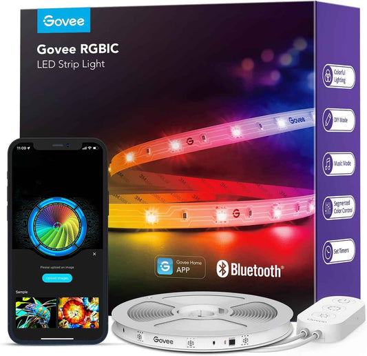 Govee RGBIC LED Strip Lights – Bedroom Ambient Accent Lighting with Music Sync, App-Controlled Home Decor, 32.8ft