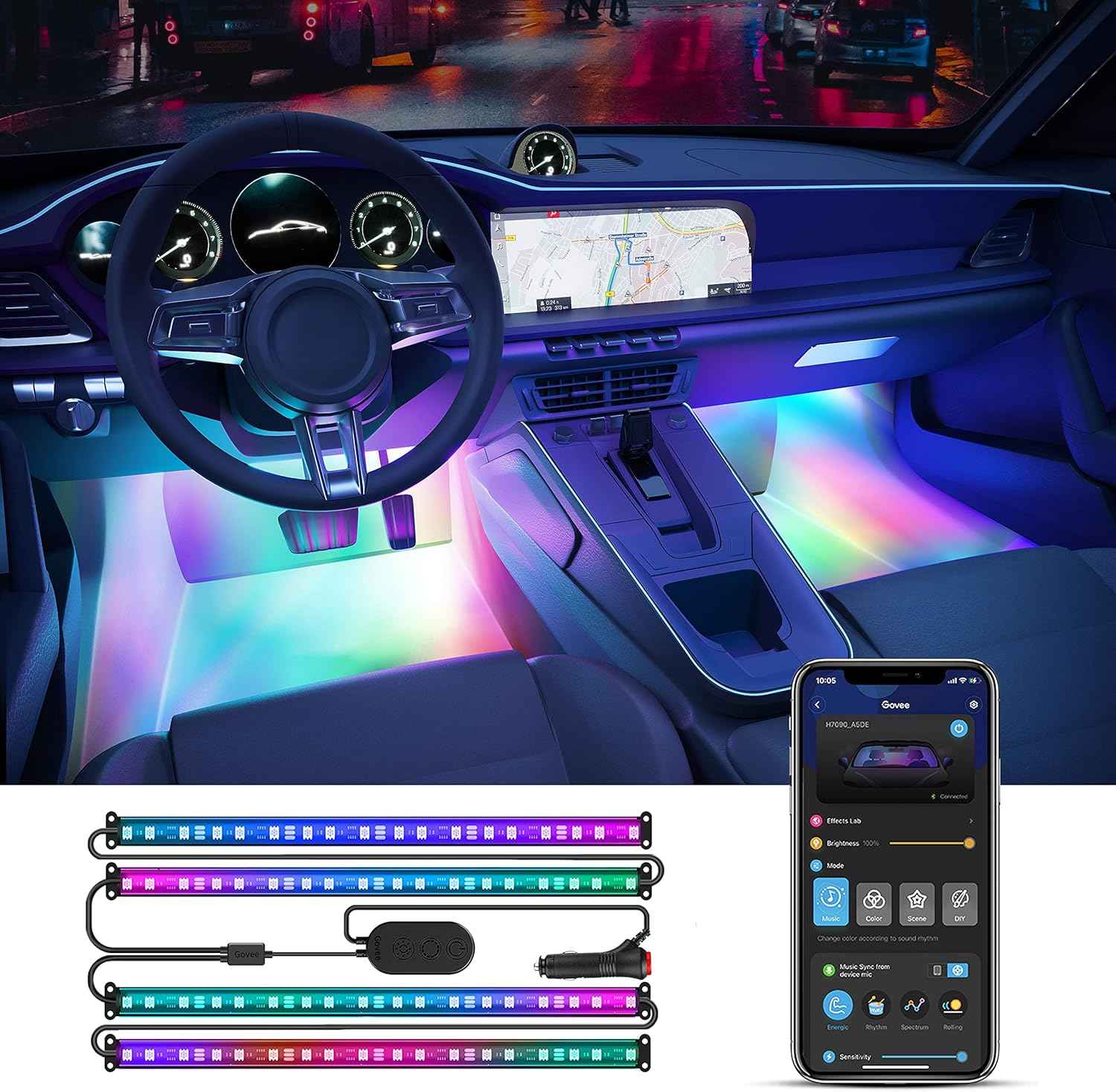 Govee Car LED Strip Lights – Cool Birthday Gift for Him, Smart RGBIC Interior Car Lights with App Control