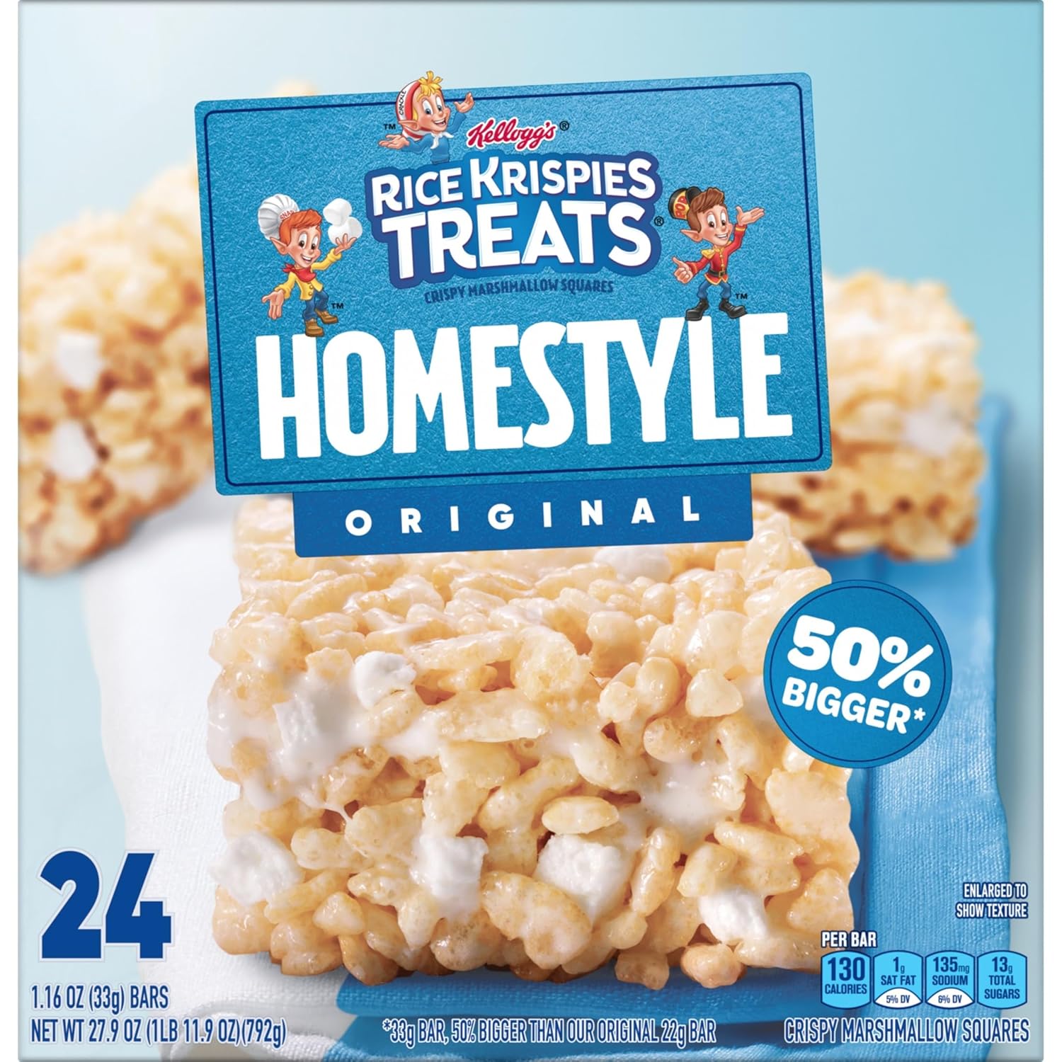 Rice Krispies Treats Homestyle Marshmallow Snack Bars Better-For-You Lunchbox Treats with No High Fructose Corn Syrup, 24 Count