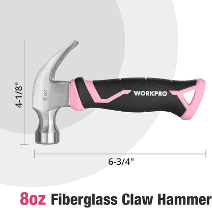 WORKPRO Pink Ribbon Claw Hammer – Stylish Tool That Doubles as Shelf Decor in Craft Room and Home Office