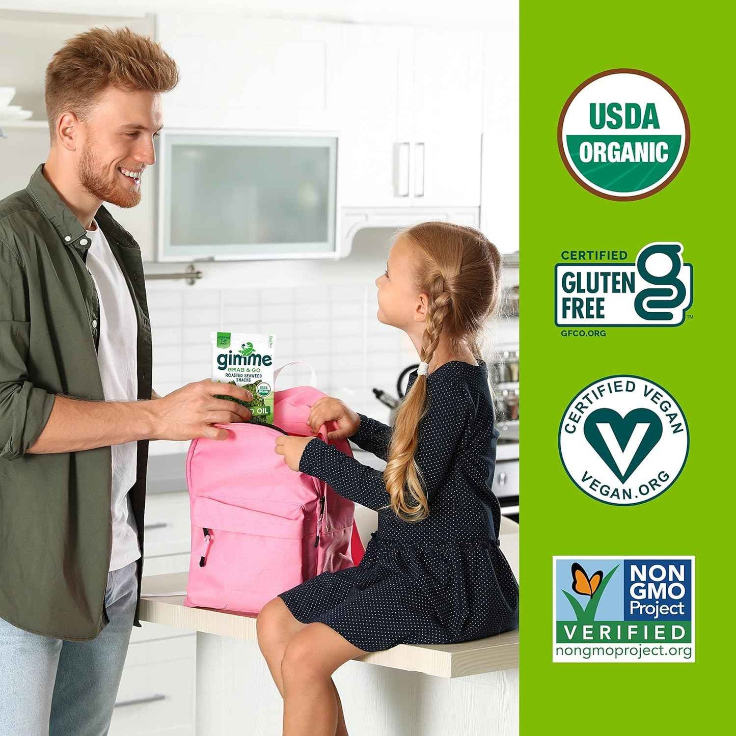 Gimme Seaweed Snacks Organic Roasted Seaweed Kids Lunchbox Pack Non-GMO Healthy School Snack 5 Count