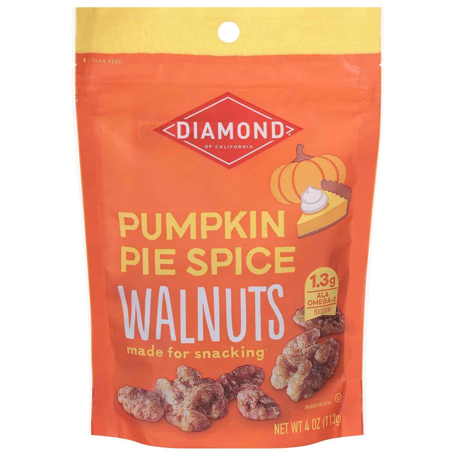 Diamond of California Pumpkin Pie Spice Walnuts – Portable Trail Snack for Hiking and Camping, 4 oz Resealable Pouch