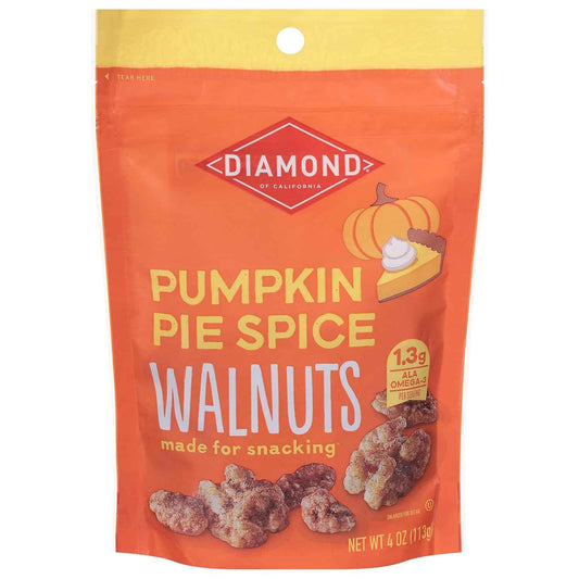 Diamond of California Pumpkin Pie Spice Walnuts – Portable Trail Snack for Hiking and Camping, 4 oz Resealable Pouch
