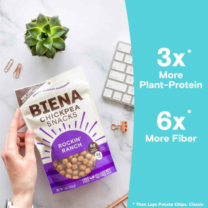 BIENA Rockin' Ranch Chickpea Snacks - High Fiber Vegan Protein Crunch for Healthy Pantry Snacking - 5 Ounce Resealable Pouch