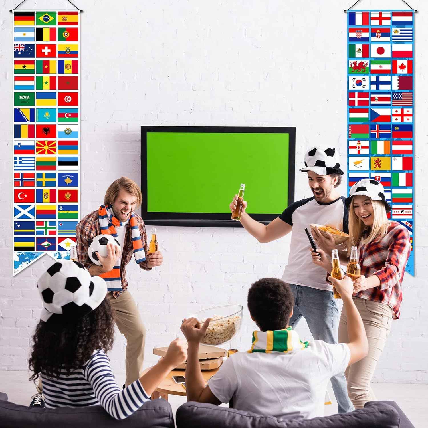 Tatuo Country Flag Bunting – Soccer-Themed Birthday Party Decor for Backyard and Playroom, Set of 2 Polyester Banners
