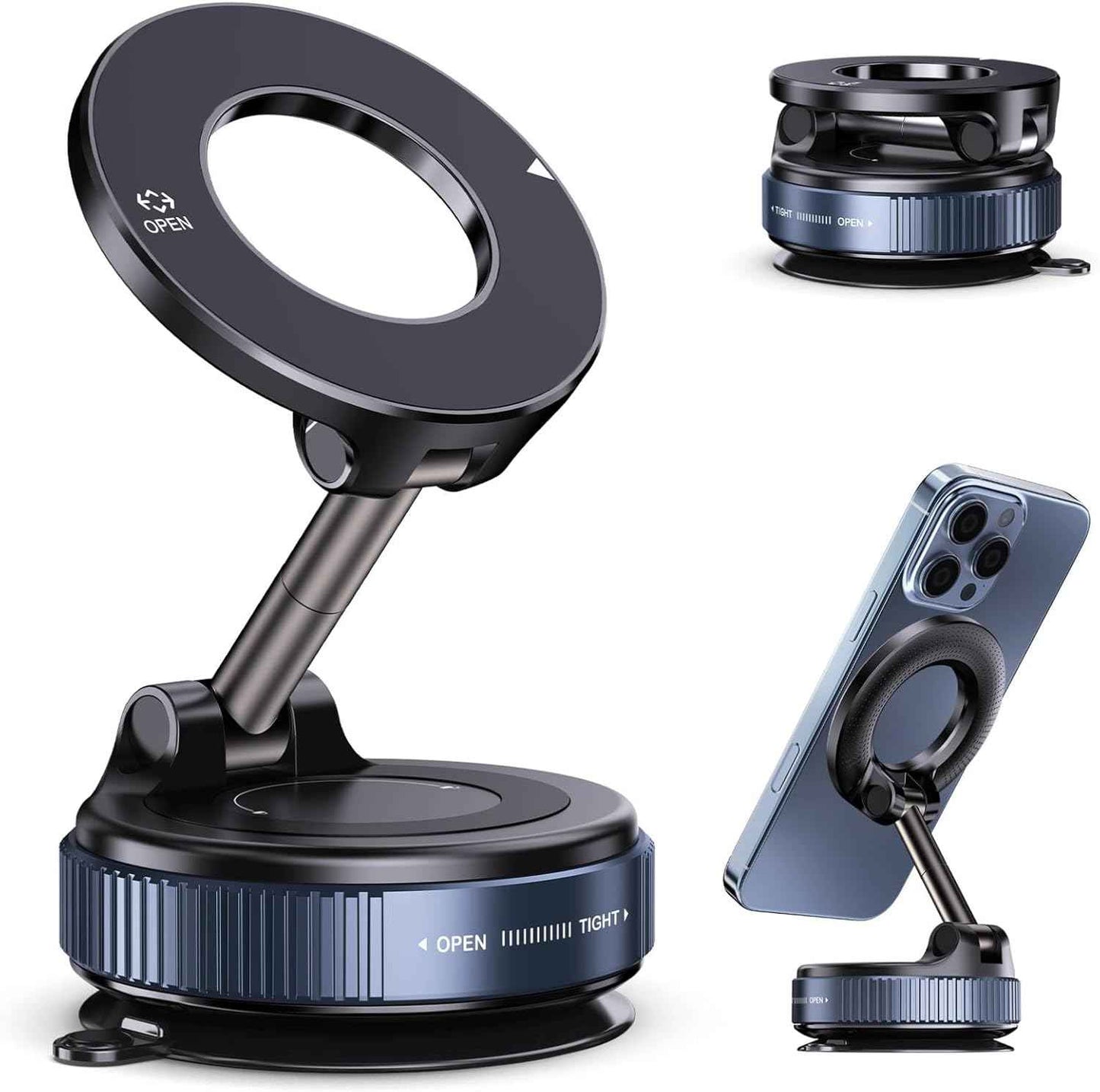 Vacuum Magnetic Suction Phone Holder – Sleek Black Magnetic Phone Stand for Clean Modern Spaces, Black