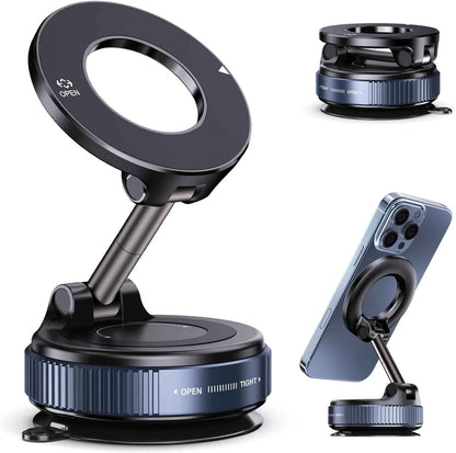Vacuum Magnetic Suction Phone Holder – Sleek Black Magnetic Phone Stand for Clean Modern Spaces, Black