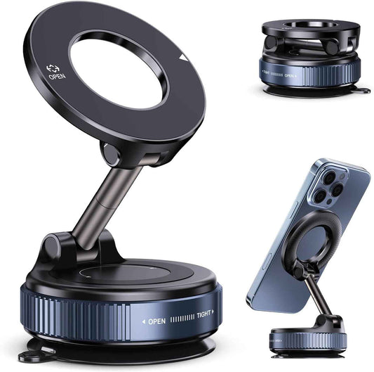 Vacuum Magnetic Suction Phone Holder – Sleek Black Magnetic Phone Stand for Clean Modern Spaces, Black