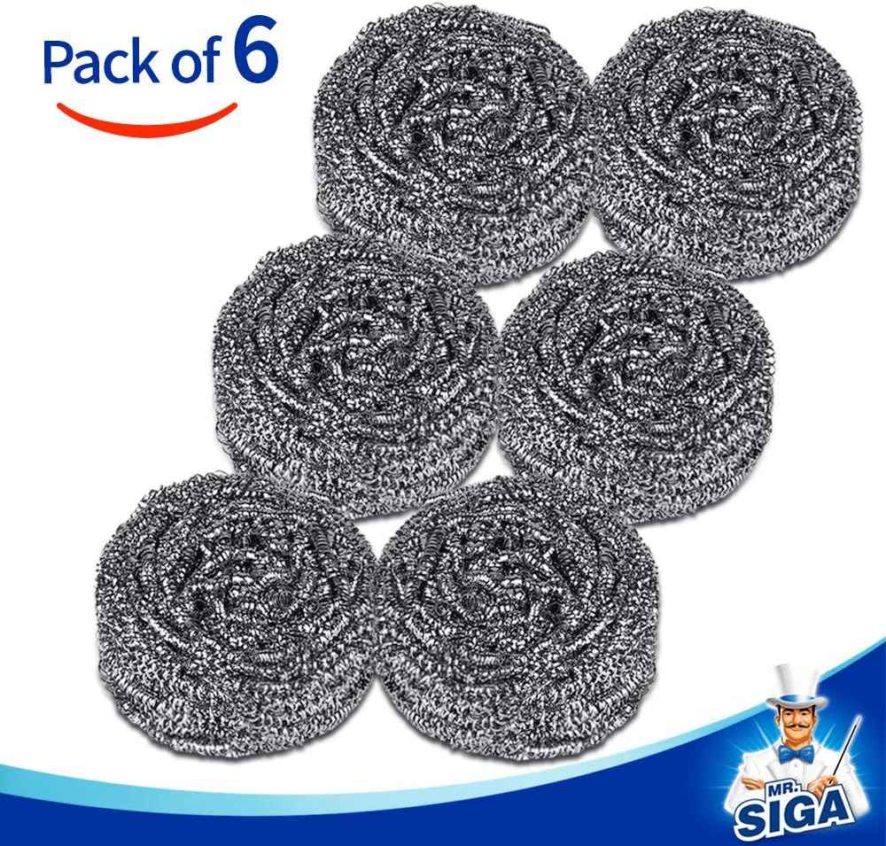 MR.SIGA Stainless Steel Scourer – Heavy-Duty Grill Cleaner for Backyard BBQ and Patio Cookouts, Pack of 6