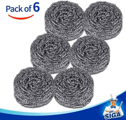MR.SIGA Stainless Steel Scourer – Heavy-Duty Grill Cleaner for Backyard BBQ and Patio Cookouts, Pack of 6