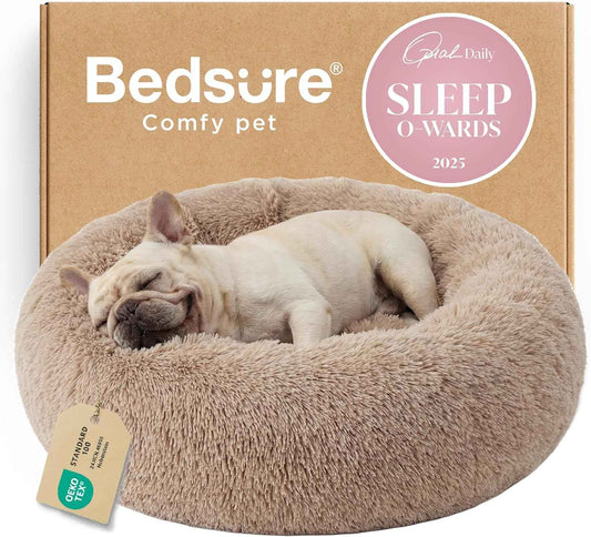 Bedsure Donut Calming Pet Bed – 18 Color Round Washable Bed, 30 inch Faux Fur Decorative Nest for Living Room and Bedroom