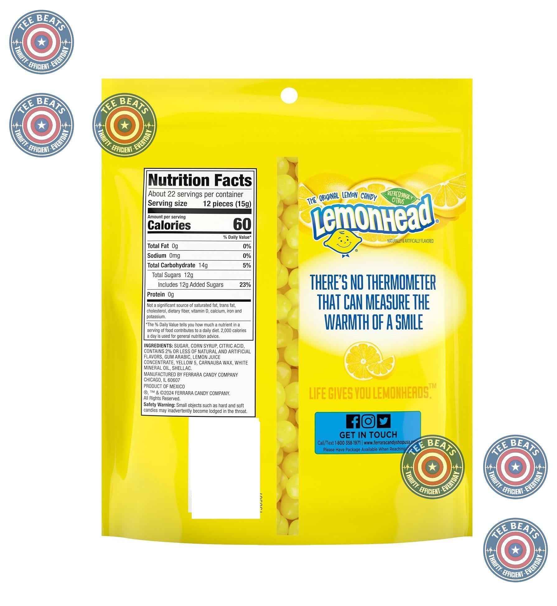 Lemonhead Hard Lemon Candy – Chemo Taste Reset Hard Candy Pick, Resealable 12 oz