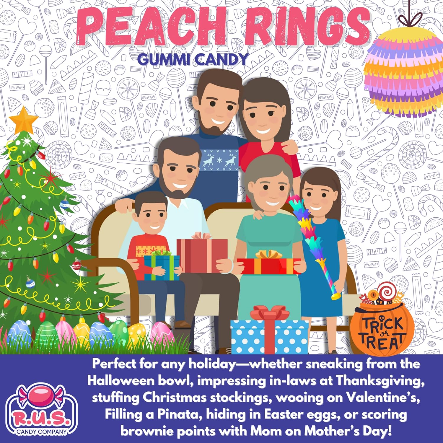 RUS Candy Company Peach Ring Gummies 8 oz Bag – Gluten-Free Fat-Free Indulgent Treat for Mindful Snacking