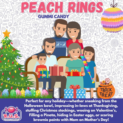 RUS Candy Company Peach Ring Gummies 8 oz Bag – Gluten-Free Fat-Free Indulgent Treat for Mindful Snacking