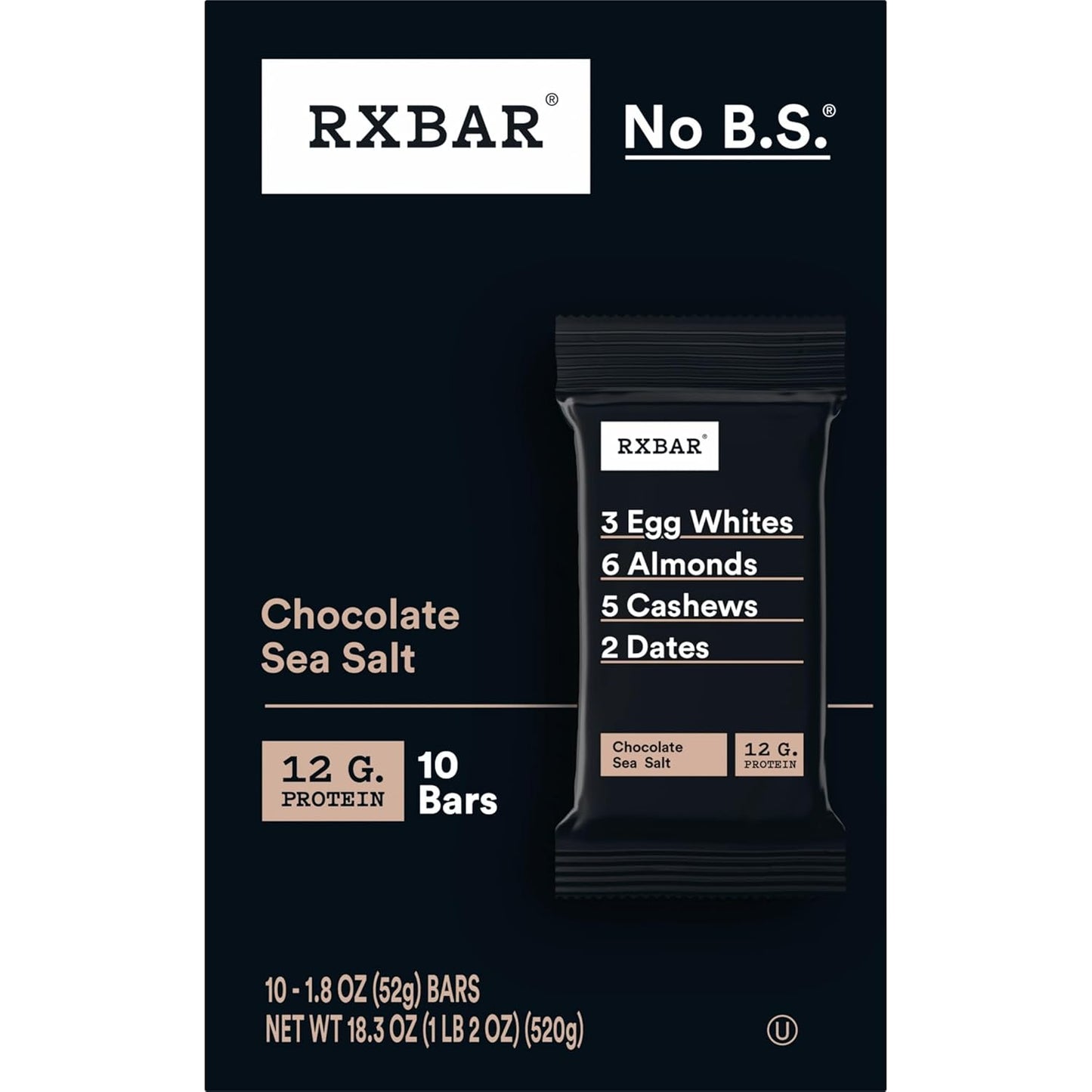 RXBAR Chocolate Sea Salt Protein Bars – Clean-Ingredient Snack for Mindful Wellness Routines, 10-Count Box