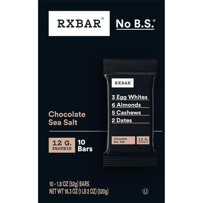 RXBAR Chocolate Sea Salt Protein Bars – Clean-Ingredient Snack for Mindful Wellness Routines, 10-Count Box