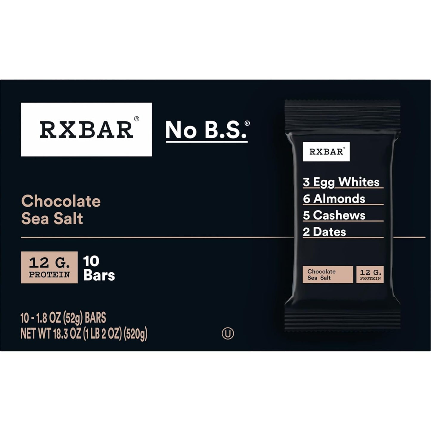 RXBAR Chocolate Sea Salt Protein Bars – Clean-Ingredient Snack for Mindful Wellness Routines, 10-Count Box