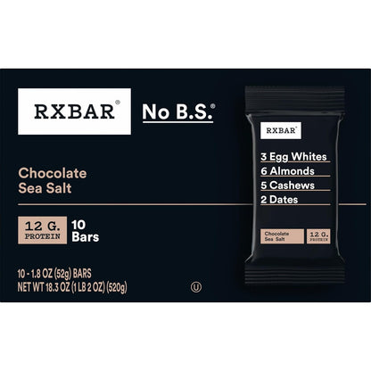 RXBAR Chocolate Sea Salt Protein Bars – Clean-Ingredient Snack for Mindful Wellness Routines, 10-Count Box