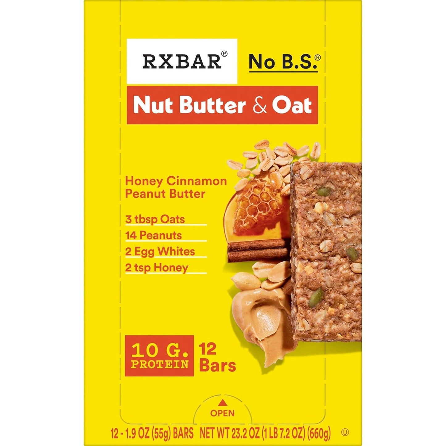 RXBAR Nut Butter and Oat Protein Bars – Quick Home Office Snack to Beat the 3PM Slump, Honey Cinnamon 12-Count Box