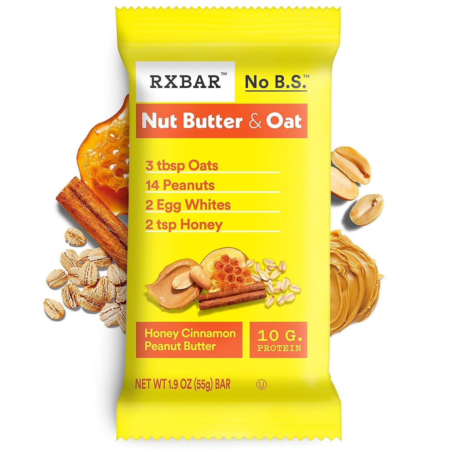 RXBAR Nut Butter and Oat Protein Bars – Quick Home Office Snack to Beat the 3PM Slump, Honey Cinnamon 12-Count Box